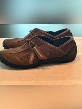 Clarks Brown Suede Perforated Slip-On Sneakers